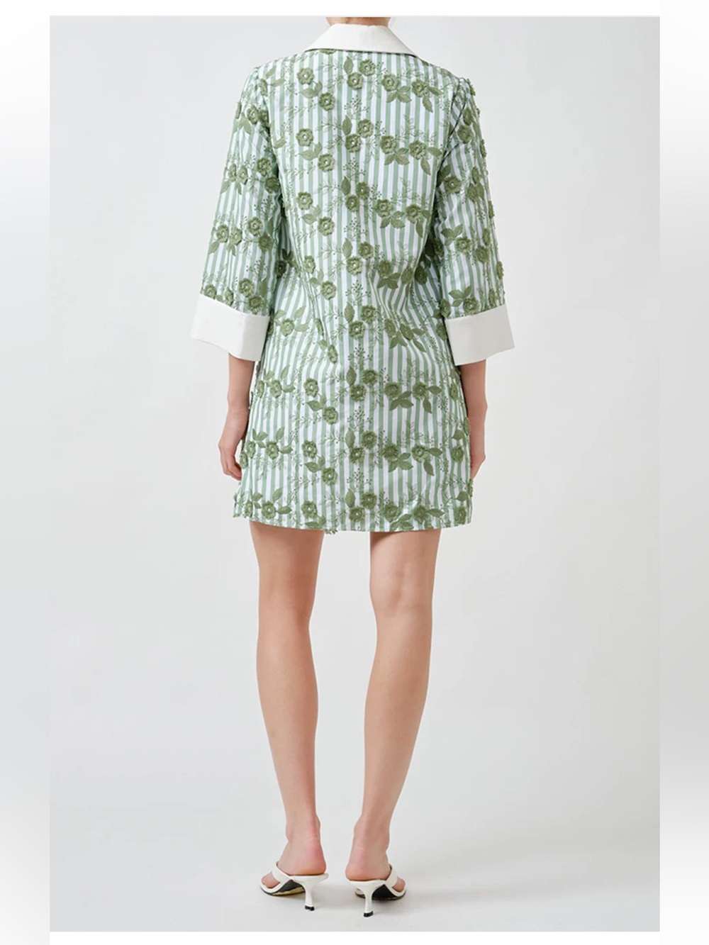 Maude Club CeCe Tunic Dress 3D Flowers Green Stripes Small NWT $152 Preppy Vacay - Picture 3 of 9